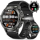 Smartwatch Herren Militär, 1.45' HD Smart Watch Herren mit Anrufe tätigen/Empfangen, 114+Sportmodi Sportuhr mit Herzfrequenz/Schrittzähler/Schlafmonitor, IP68 Wasserdicht Fitnessuhr für Android iOS