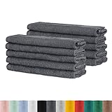 BaSaTex - Handtuch Set für Gäste 10er Pack - Frottee-Handtücher mit Aufhängeschlaufe aus weicher Baumwolle in 30x50cm - Waschtücher für Gäste Öko-Tex Standard 100 Zertifiziert - Anthrazit