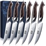HOSHANHO Steakmesser 6-Teilig Set, Hochwertige Edelstahl Küchen Steakbesteck, Scharfe Gezahnte Steak Messerset mit Ergonomischem Griff
