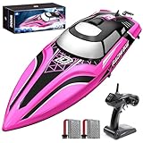 DEERC Schnelles RC Boot mit LED,30+ Min,20+ MPH,2 * 7,4V-Lithiumbatterien,1200 mAh,mit selbstaufrichtend für Pools&Seen,2.4 GHz Rennboot,Wasserspielzeug für Kinder und Erwachsene(Rosa)