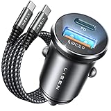 LISEN 54W Zigarettenanzünder USB C PD&QC3.0 12V USB Adapter Auto Ladegerät mit 60W USB C Kabel Metall USB Zigarettenanzünder Adapter KFZ Ladegerät USB C für iPhone 16 Pro Max 15 Samsung S25 Ultra IPad