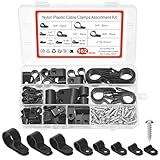 Peevisap 162 Stück Nylon Kabelschellen Zum Schrauben, 8 Größen Kabelschelle, R Typ Befestigungsschelle, Kabelschellen Schwarz, Zugentlastung Für Kabel, Für Büro, Draht, Zuhause Kabelführung