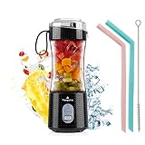 Vaeqozva Smoothie Maker Klein Blender 350mL,Tragbarer Mixer Smoothie Maker Mini Standmixer USB mit 6 Klingen für Saft Marmelade Shake Smoothie für Outdoor Sport Reisen,Schwarz
