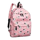 KONO Kinderrucksäcke Schulrucksack Einhorn Schultasche Leinwand Rucksack für Mädchen Modische gedruckte Büchertasche für Studenten (Rosa)