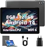 Rebecco Tablet 10 Zoll Android 14 Tablets, Octa Core 1280 * 800 IPS HD Display Android Tablet, 8GB RAM+128GB ROM(Expand to 1TB), Unisoc A523 CPU, 5G/2.4G WiFi, 5MP+8MP Kamera