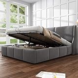 HYUB Polsterbett mit Stauraum 140 x 200cm, Bett mit Bettkasten und Lattenrost, Hydraulisch Doppelbett mit Kopfteil, Samt Continentalbett, für Erwachsene und Jugendliche, ohne Matratze, Grau