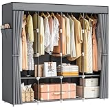 Neatrays Kleiderschrank, Stoffschrank mit 4 Kleiderstange Stabil & 8 Fächern, Faltbarer Kleiderschrank Wardrobe Closet für Kleiderablage Schlafzimmer Ankleidezimmer(Grau)