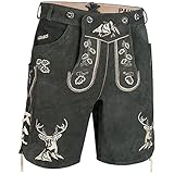 PAULGOS Herren Trachten Lederhose HK4 + Träger, Echtes Leder, Größe 52, Grau