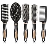 Kecanmater 5 Stück Haarbürste Set, Massage Haarbürsten Entspannungsbürsten Borsten Kamm Mehrere Stile Anti-Statik Hair Brush Rund Kamm Entlüftung Hair Brush für Frauen Männer Reisen