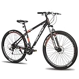 Hiland Mountainbike MTB Hardtail Fahrrad mit 29 Zoll Speichenrädern 482mm Aluminiumrahmen 21 Gang Schaltung Scheibenbremse Federgabel Schwarz für Herren und Damen