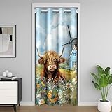 Erosebridal Türvorhang mit Cartoon-Hochlandkuh für Tür, Privatsphäre, Bauernhaus-Tier-Verdunkelungsvorhang, 86,4 cm B x 203,2 cm L, für Schlafzimmer, Ölgemälde, Gänseblümchen, Türvorhang, Windmühle,