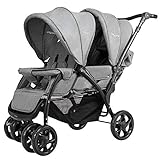 GOPLUS Geschwisterwagen Zwillingswagen, Kinderbuggy Klappbar, Buggy Zwilinge, Kinderwagen Babybuggy, Babywagen Grau, für Babys ab 6 Monate (Grau)