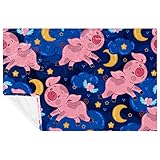 BestIdeas Süße Schweine-Nachthimmel mit Mond, Wolken und Sternen, Muster, weich, warm, gemütlich, Decke, Überwurf für Bett, Couch, Sofa, Picknick, Camping, Strand, 150 x 200 cm