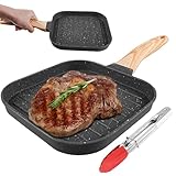 SPORWAY Grillpfanne 18×18 cm, Steakpfanne Induktion aus Aluminiumguss, Rectangle Bratpfanne mit Abnehmbarer Griff, Antihaft Omlettenpfanne Pfanne für alle Herdarten, Backofen und Spülmaschinenfest