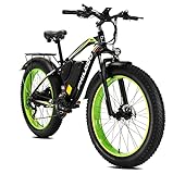 E Bike Herren 26 Zoll E-Mountainbike, mit 4,0'' Fetter Reifen, 48V 624Wh Lithium Akku 70km, Hydraulische Scheibenbremse, 21-Gang-Getriebe, mit Integrierte Steuerung und Bremsleistung aus - Grün