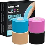 Kinesiotapes – 4 Rollen (5m x 5cm) – Kinesiologie Tape für Knie, Schulter & Handgelenk – Wasserfest, Hautfreundlich & Selbstklebend – Physiotherapie & Muskelunterstützung (Blau, Rose, Beige, Schwarz)