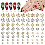EBANKU 72 Stuck Weihnachtsnagel Charms Gems, Gold Silber Weihnachten Schneeflocke Nagel Strasssteine für Nagelkunst, Nagelschmuck Steine Strasssteine für Frauen Mädchen Weihnachtsgeschenke
