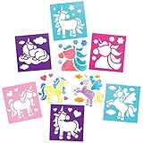 Baker Ross AX359 waschbare Einhorn-Schablonen – Packung mit 8 Stück, Malbedarf für Kinder, Kunst- und Bastelprojekte