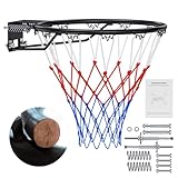 Arijam Massiver Basketballkorb, Ø46 cm Ersatz Wand montiert Outdoor-Basketballkorb, Heavy Duty Stahl, Doppelter Feder-Basketballkorb-Rahmen mit Allwetter-Netz für Innen-und Außenbereich hängen