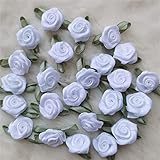 100 Stück 15 mm Mini-Rosenblüten Satinband Schleifen mehrfarbige künstliche Applikationen handgefertigt DIY Nähen Handwerk Zubehör Hochzeit Braut Geschenkbox Dekoration (weiß)