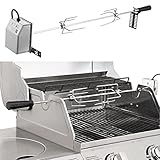 Grillspieß mit Motor 220-240V, Drehspieß für Gasgrill, Edelstahl Grillspieß Set 107cm, BBQ Grillzubehör, Elektrischer Drehspiess, Automatisch Rotisserie, inkl. Fleischnadeln x2