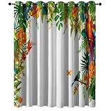 Blickdicht Ösen Vorhang Tropische Vögel Und Blumen, Bunt Druck Verdunkelungsvorhang, Schallschutz Schiebegardine für Kinderzimmer Schlafzimmer Wohnzimmer, H 200 x B 70 cm (2er Pack)