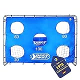 Best Sporting Fußballtor I Fußballtor Kinder 240cm x 170cm x 85cm I sehr stabil mit Blauer Torwand und 5 Schusslöchern I Hochwertiges Kindertor mit Netz, Torwand & Heringen I Fussball Tor Grau