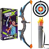 Beleuchtetes Bogenschießset für Kinder, Pfeil und Bogen Spielzeug Set mit LED-Leuchten für Kinder von 4-12 Jahren, 10 Saugnapfpfeilen, Zielscheibe und Köcher für Jungen und Mädchen (Blue)