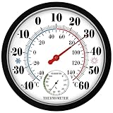 Thermometer Innen Außen - 25.4cm Raumthermometer Innen Außenthermometer Hygrometer, Thermometer mit Luftfeuchtigkeitsmesser Wandthermometer für Häuser, Gewächshäuser, Gärten