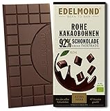 Rohe 92% Bio Schokolade Edelmond. Nur Edel-Kakaobohnen und Kokosblüten-Nektar, absolute Fruchtopulenz! Vegan und Fair-Trade
