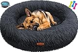 Lovpet® Hundebett Hundekissen Katzenbett Bagel, Waschbar, Inkl. Napf + 3X Kauknochen, Hundesofa flauschig Kissen Rund aus Plüsch für Kleine, Mittelgroße & Große Hunde, Katzen [3XL, Ø 100cm Anthrazit]