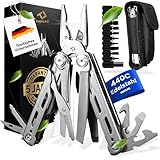 TREKLINE Premium Multitool Werkzeug [rostfreier Edelstahl] Survival Multifunktionsmesser perfektes Camping Zubehör, Multifunktionswerkzeug [28 Funktionen] Taschenmesser, Geschütztes Design