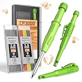 Nicpro CP3000 Zimmermannsbleistifte mit Spitzer, 2,8 mm Druckbleistift mit 19 Minen, Tieflochmarker für Bauarbeiten, robuster Bleistift Baustelle, Tischlerwerkzeuge für Architektenmarkierungen (grün)