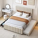 Huayz Doppelbett 140x190cm,mit Zwei Schubladen und Ausziehbett 90×190cm,in hautfreundlichem Samtstoff,Kinderbett Jugendbett Gästebett,Ohne Matratze