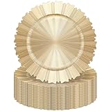 Mifoci 24 Stück goldene Platzteller, 33 cm, Kunststoff, runde Ladegeräte, geriffelter Rand, Hochzeitsdekoration für Tischdekoration, Hochzeit, Party, Event, Tischplatte (Hellgold)