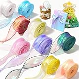 9 Rollen Organzaband 40mm x 9m Chiffonband Schimmernde Schleifenband Schultüte, Transparente Ribbon, Schillerndes Seidenband Geschenkband Deko Bänder für Hochzeit, Basteln, Blumenstrauß, Seinladungen