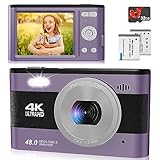 4K Digital Kamera 48 MP Foto/ 1080P FHD-Video/ 2,8-Zoll-Bildschirm/ 18-facher Zoom, kompakte Digitalkamera mit SD-Karte, Kamera für Kinder/Kinder/Jugendliche/Studenten/Anfänger