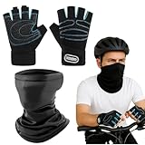 MigWoo Fahrradhandschuhe Herren – Gepolsterte & Atmungsaktive Radhandschuhe für Rennrad, Kurzfinger-Design für Sommer & Sport | 2 Stück (1 Paar rutschfeste Handschuhe + 1 Winddichte Kopfhaube)