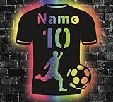 WALUNA® Trikot LED mit Name Nummer Fußball personalisierte Jungen Deko, Geschenke für Fussballer - Nachtlicht Gaming USB Lampe personalisierte Fußball Deko in 12 Holzarben