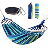 Nakeey Doppel Hängematte 280 x 150 cm, Outdoor Hängematten Stabhängematte für Reise Camping Wandern Garten, tragbar und atmungsaktiv, Belastbarkeit bis 300 kg, Blaue Streifen