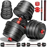 RE:SPORT 2 in 1 Hanteln Set 15-30kg | Hantelset verstellbar | Kurzhantel & Langhantel | Sternverschlüsse & Verbindungsrohr (30 kg)