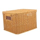 SOLUSTRE Imitation Rattan Aufbewahrungskorb mit Deckel Geflochtener Haushaltskorb Leicht Vielseitig für Kinderzimmer Schlafzimmer Küche Natürliche Praktische Aufbewahrungslösung Klein