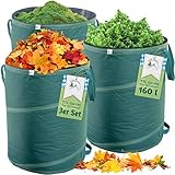 TTL Garden 3x 160L Pop Up Gartensack Premium - 220gsm 600D Oxford Gewebe selbstaufstellend extra robust & wasserfest - 3er Set 160 Liter – Gartenabfallsack Laubsack Sack für Gartenschnitt faltbar