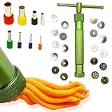 AMANDELIZABE Tonpressen Clay Handwerk, Edelstahl Zuckerpaste Extruder, Fondant Presse mit 20 Formen, Dekoration Werkzeug Backen Baking Tool (Blau)