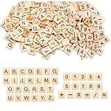 300 Stück Holzbuchstaben und Holzzahlen, Holzbuchstaben zum Basteln für Lernen, DIY Bastelprojekte, Brettspiele (Buchstaben + Zahlen)