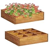 SXJEQOC Hochbeet für Kräuter aus Massivholz Akazie 60x60x15 cm mit 9 Fächern - Pflanzgefäß für Garten Balkon Terrasse - Wetterfestes Kräuterbeet mit rustikalem Design