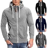 Generisch Zipper Hoodie Herren Kapuzenshirt Farbblock Sweatshirt mit Kordelzug Sweatjacke Comfort Fit Kapuzenjacke Doppeltasche Langarmshirt Weich Bequeme Sportjacke Lässiges Kapuzenpullover