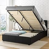 Zinus Maddon Bett 160 x 200 cm – Bettrahmen Höhe 31 cm mit Stauraum unter dem Bett – Ottoman Gas Lift Polsterbettrahmen mit Stauraum – Schwarz