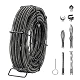 VEVOR Rohrreinigungsspirale 20 m x 16 mm, professionelles Rohrreinigungskabel mit 7 Schneidern für Rohre von 20 bis 100 mm, Hohlkern-Kanalisationsspirale für Spüle, Bodenablauf, Toilette
