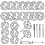 20 Stück Diamant Trennscheiben (22mm) für Dremel Rotationswerkzeug Zubehör, Mini Diamantscheibe mit 4 Stück 3 mm Dorn für Stein Glas Fliese